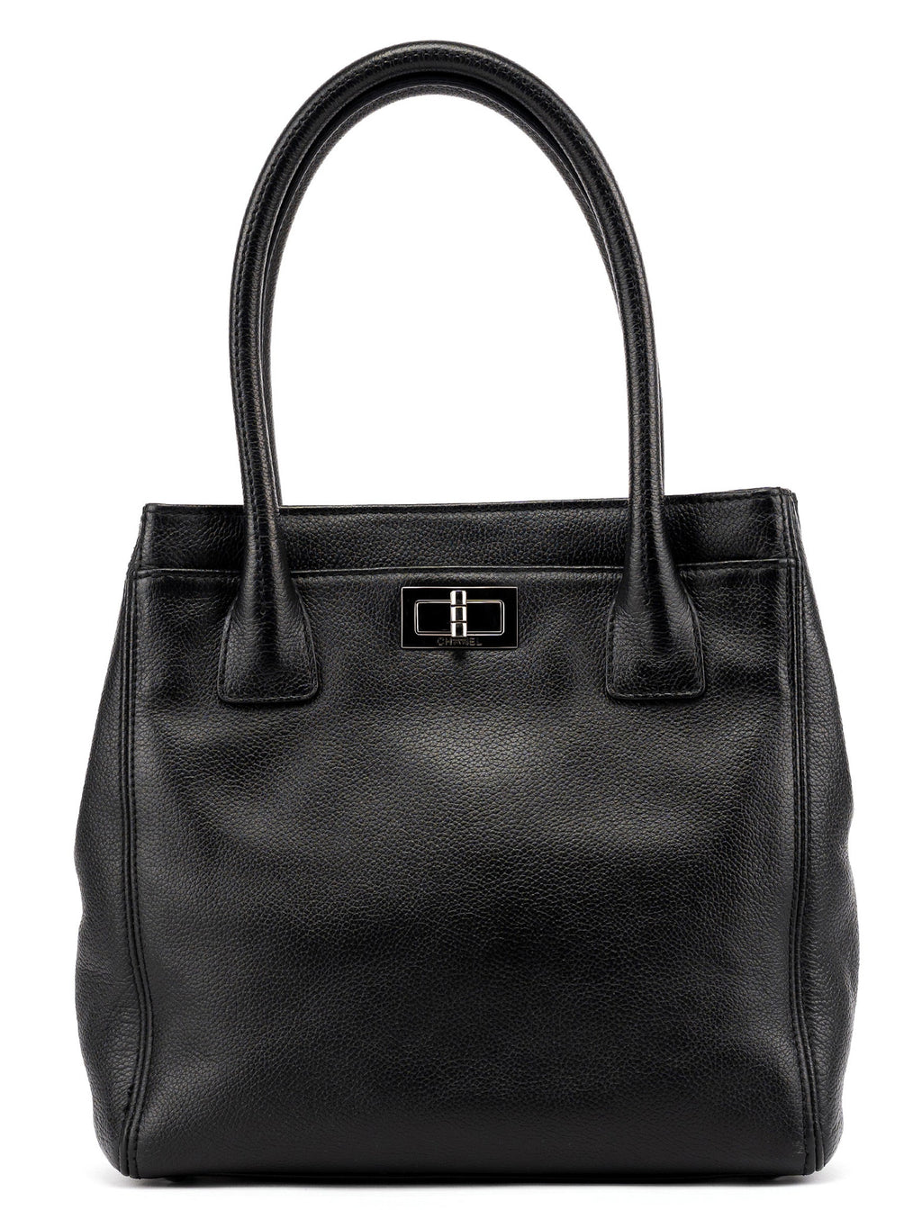 Black Leather 2.55 Turnlock Tote Bag