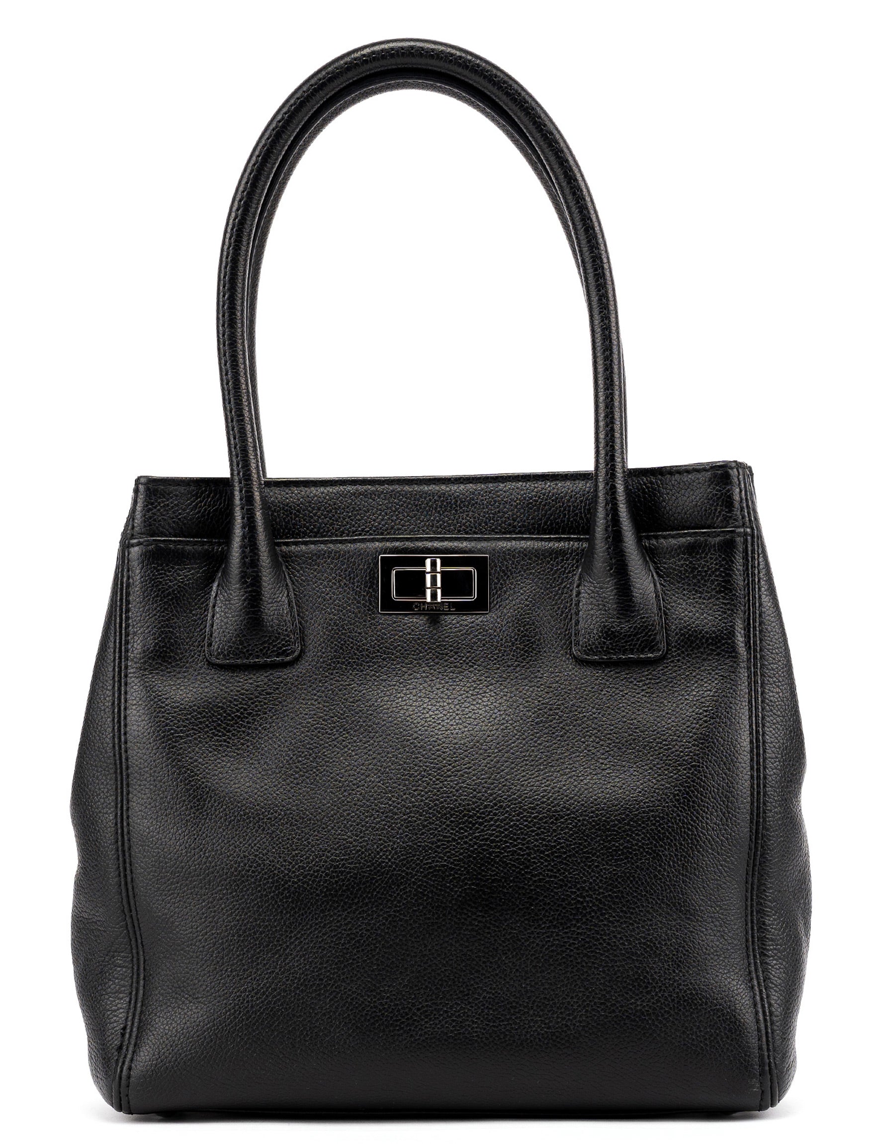 Black Leather 2.55 Turnlock Tote Bag