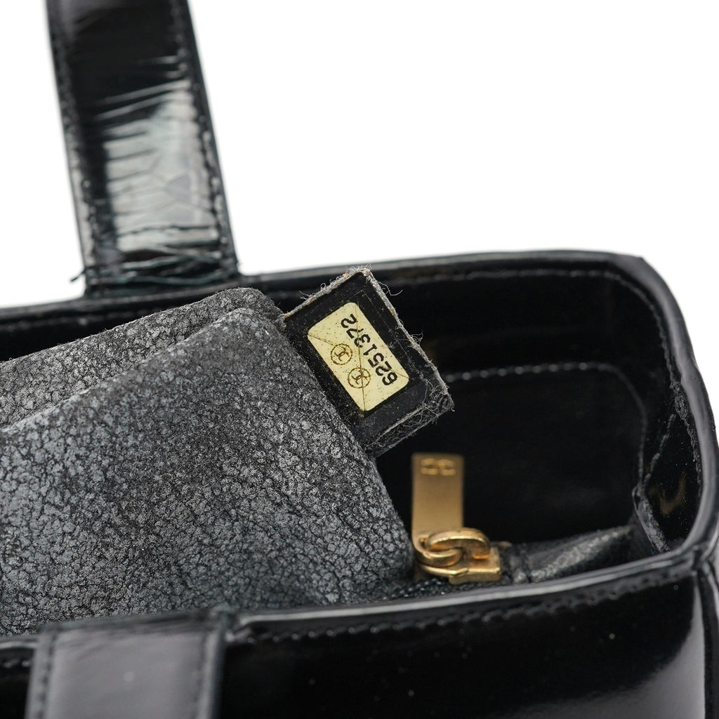 Black Patent Leather Logo Tote Bag