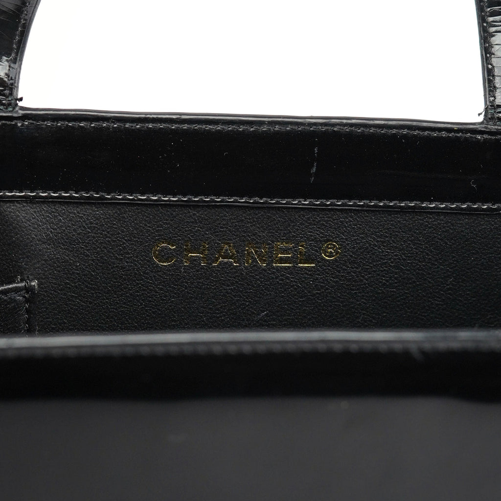 Black Patent Leather Logo Tote Bag