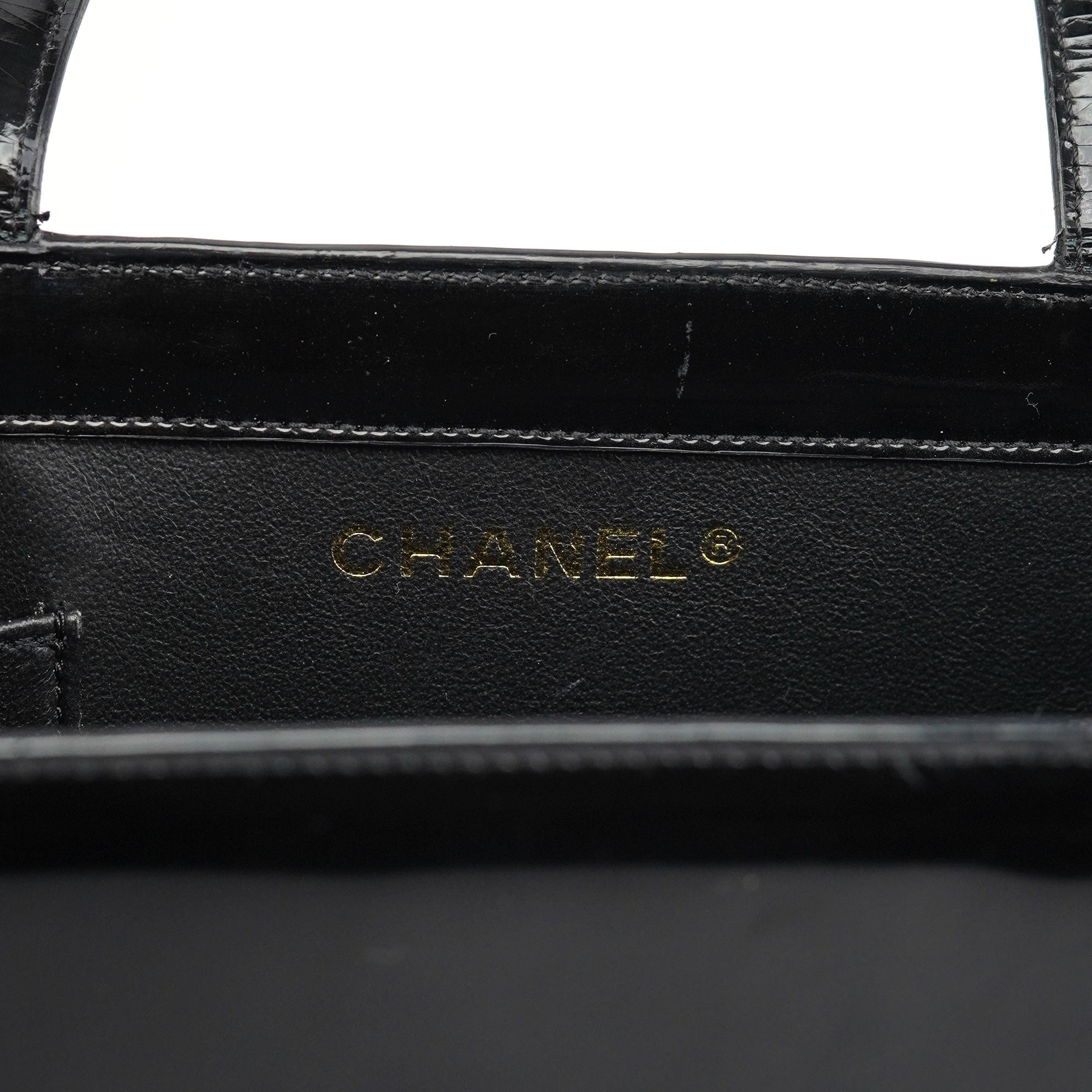 Black Patent Leather Logo Tote Bag