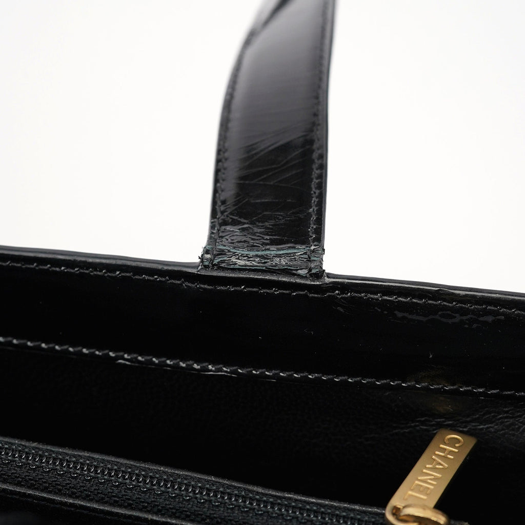 Black Patent Leather Logo Tote Bag