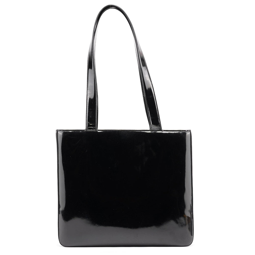 Black Patent Leather Logo Tote Bag