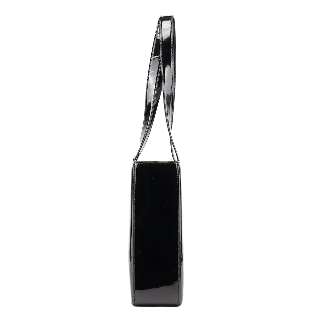 Black Patent Leather Logo Tote Bag