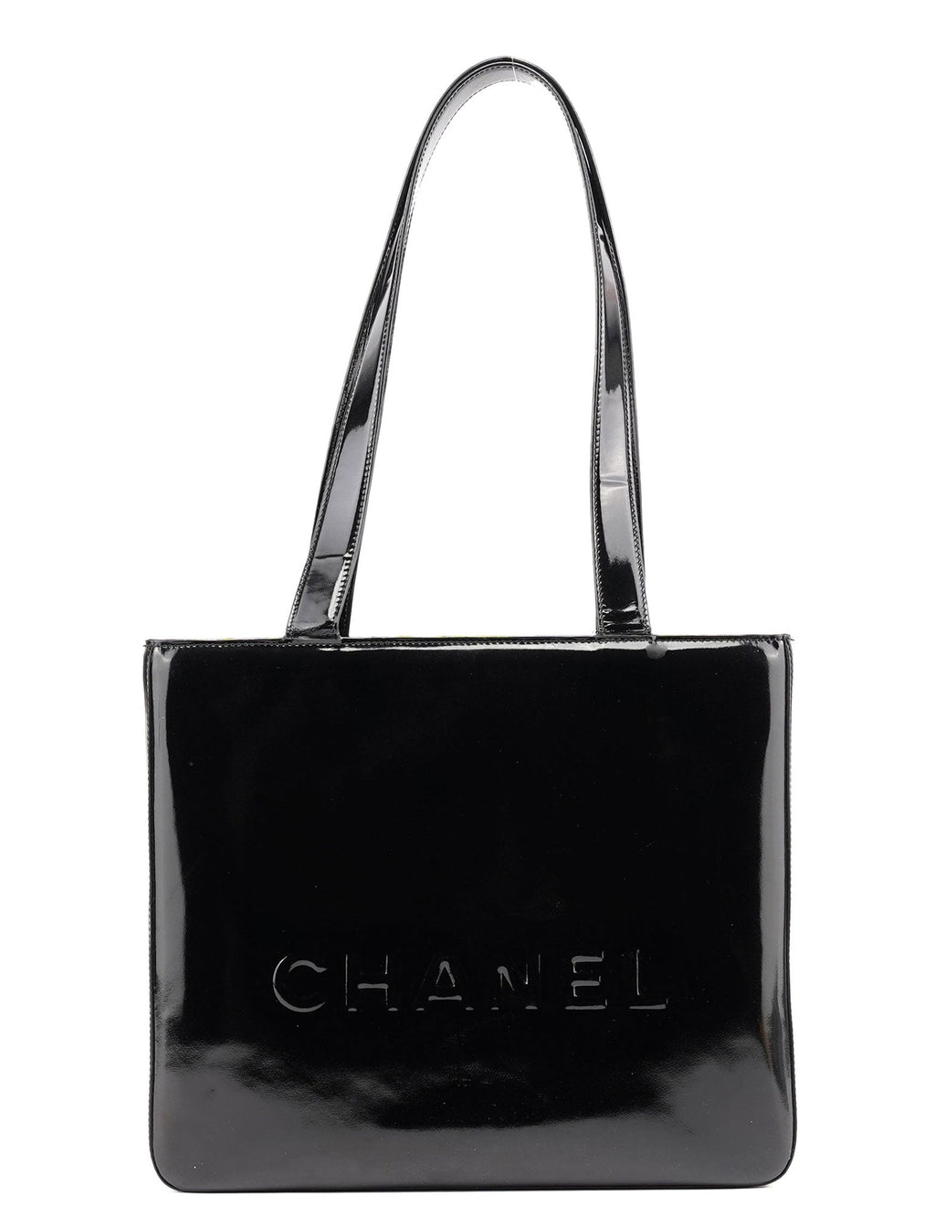 Black Patent Leather Logo Tote Bag