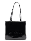 Black Patent Leather Logo Tote Bag