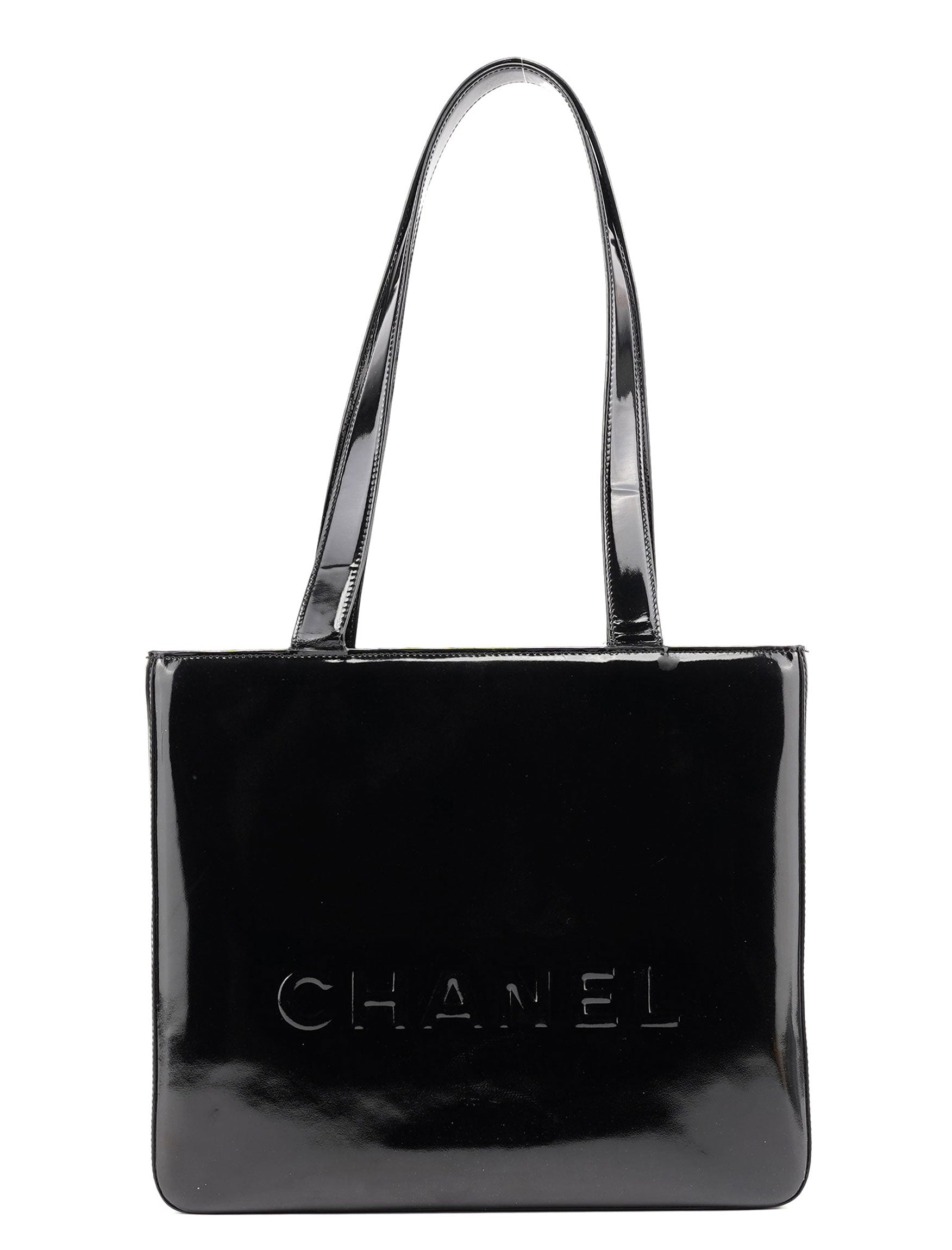 Black Patent Leather Logo Tote Bag