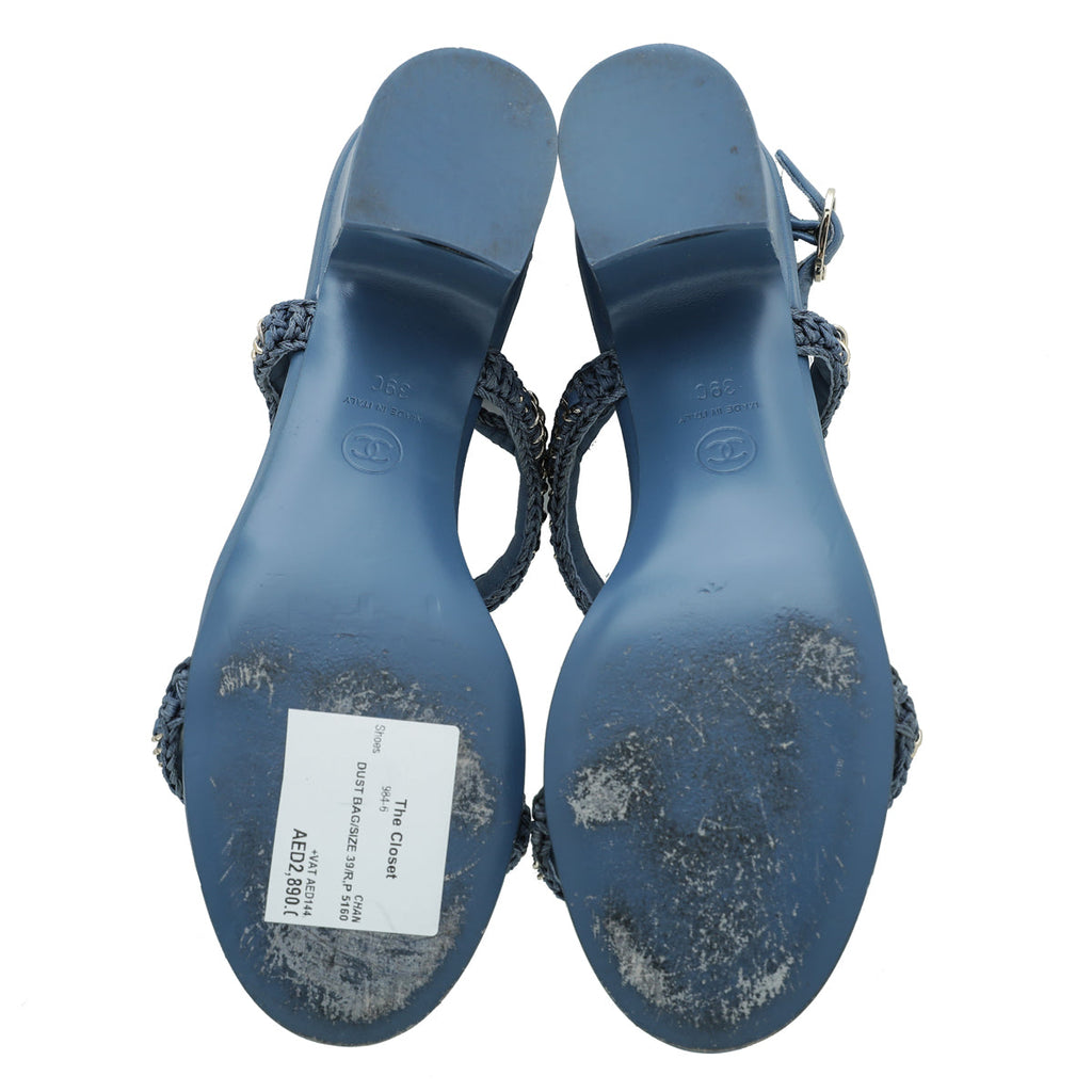 Chanel Blue CC Embroidered Chain Sandal 39