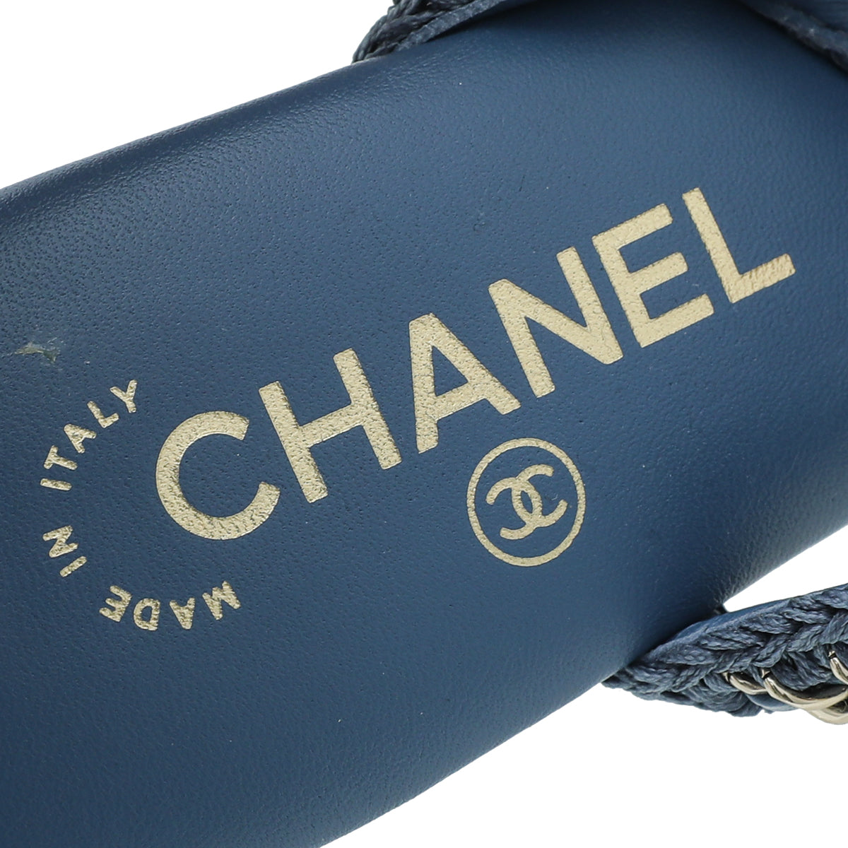 Chanel Blue CC Embroidered Chain Sandal 39