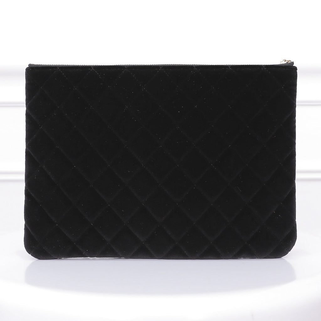 Chanel Black Gold Camellia O Case Clutch