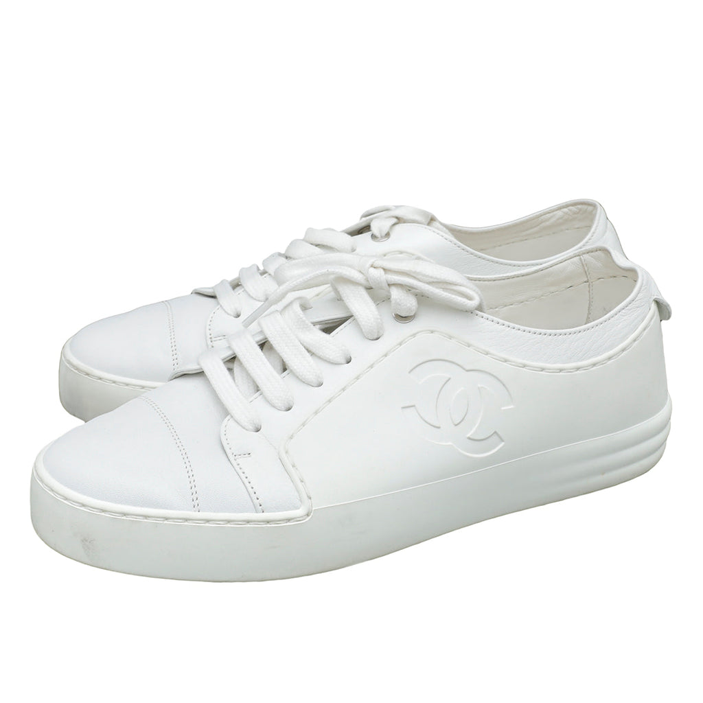 Chanel White CC Low Top Sneaker 36