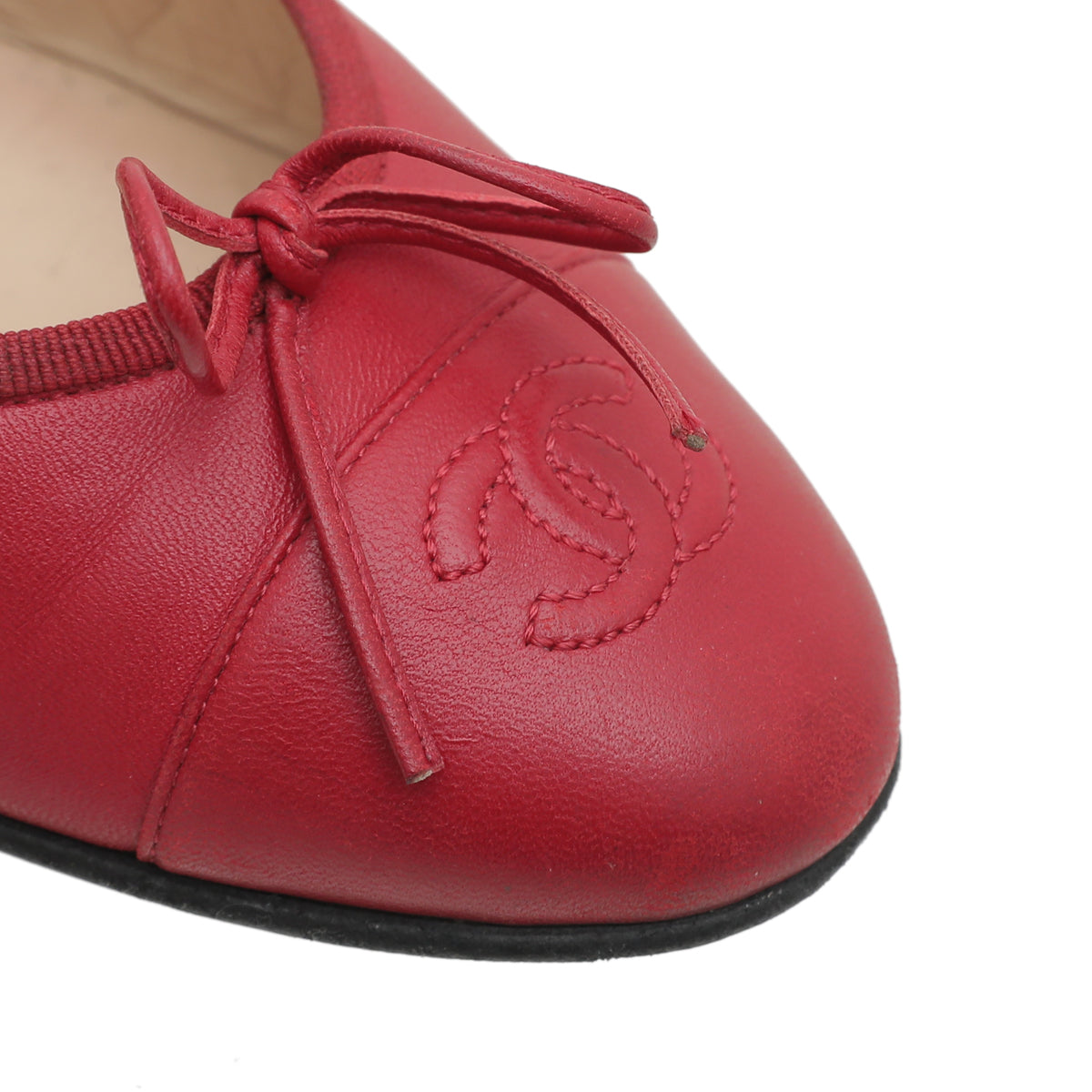 Chanel Red CC Cap Toe Bow Flat Ballerina 37.5