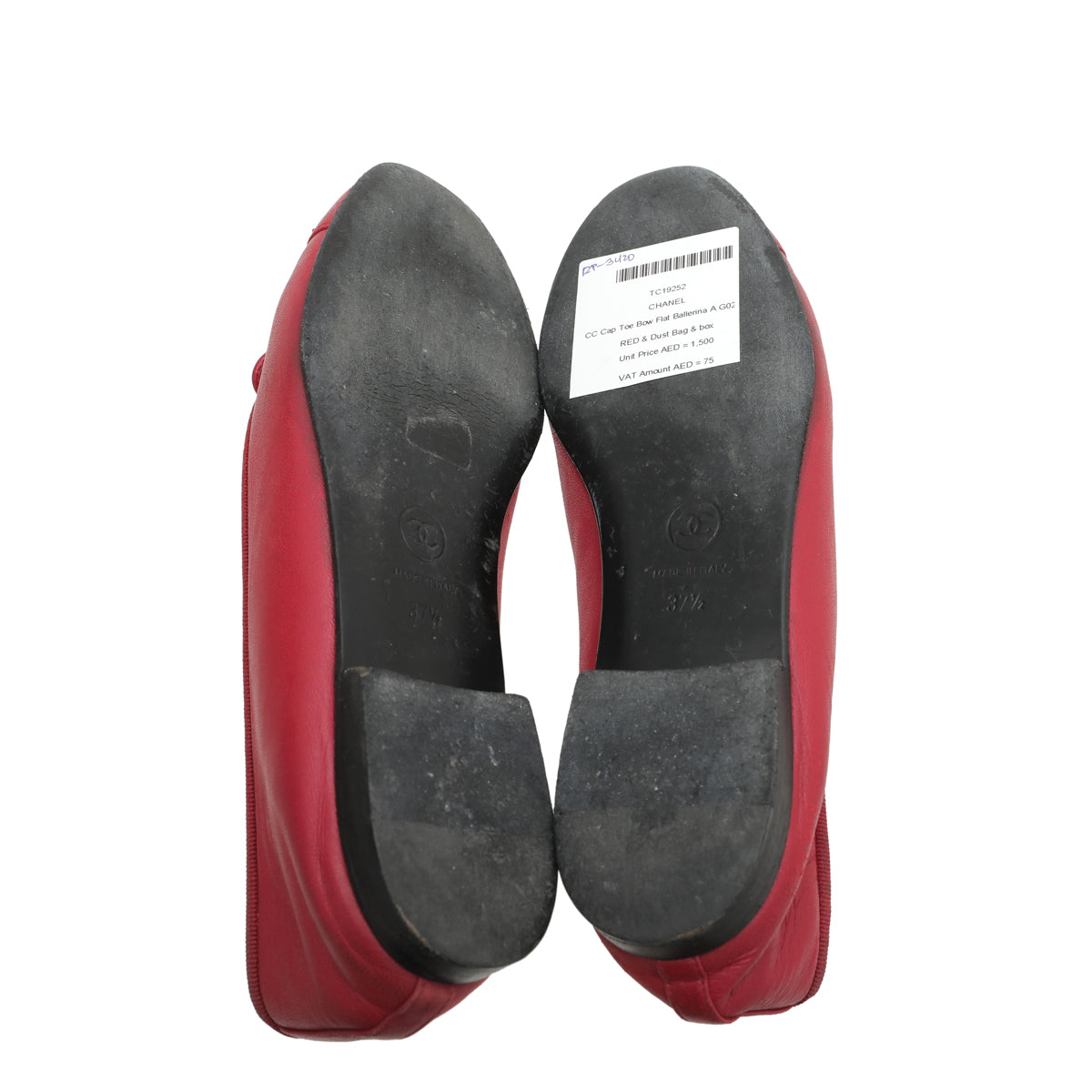 Chanel Red CC Cap Toe Bow Flat Ballerina 37.5