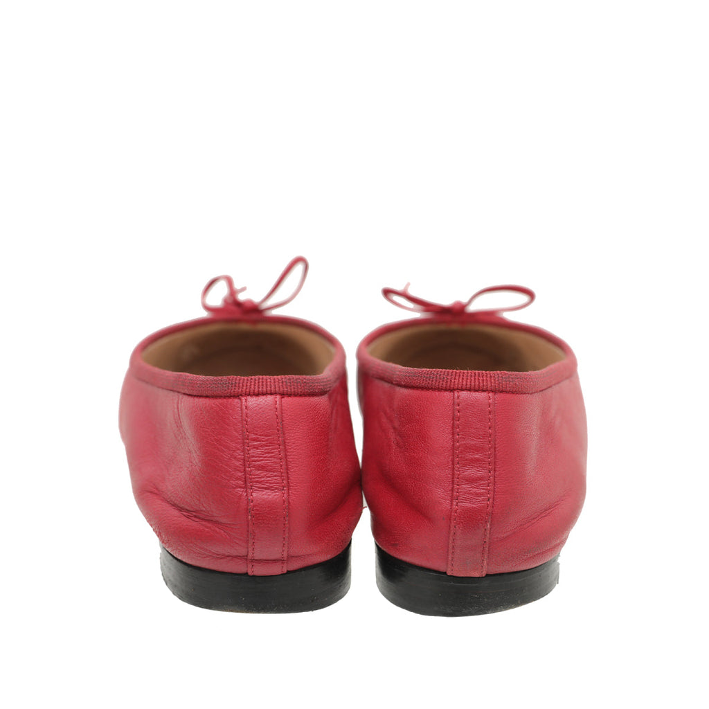 Chanel Red CC Cap Toe Bow Flat Ballerina 37.5