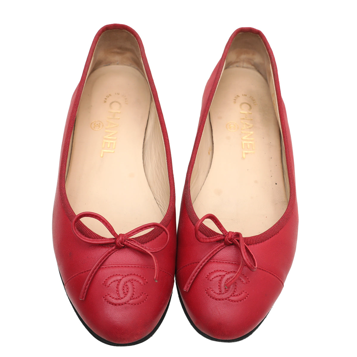 Chanel Red CC Cap Toe Bow Flat Ballerina 37.5