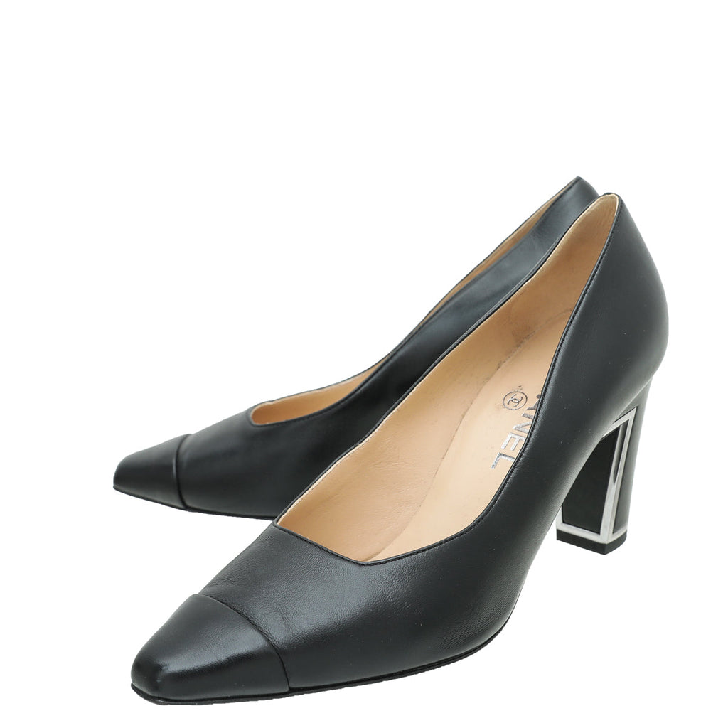 Chanel Black CC Cap Toe Pump 37.5