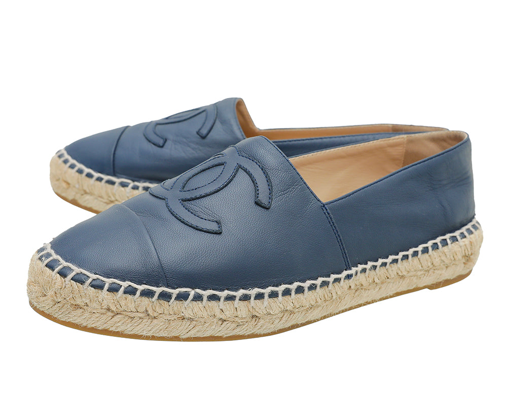 Chanel Navy Blue CC Cap Toe Espadrille 38