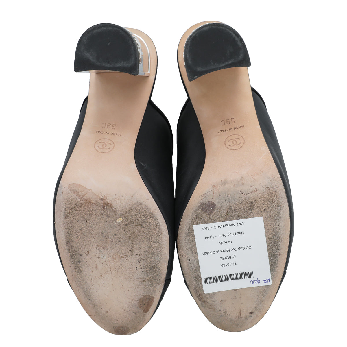 Chanel Black CC Cap Toe Mules 39