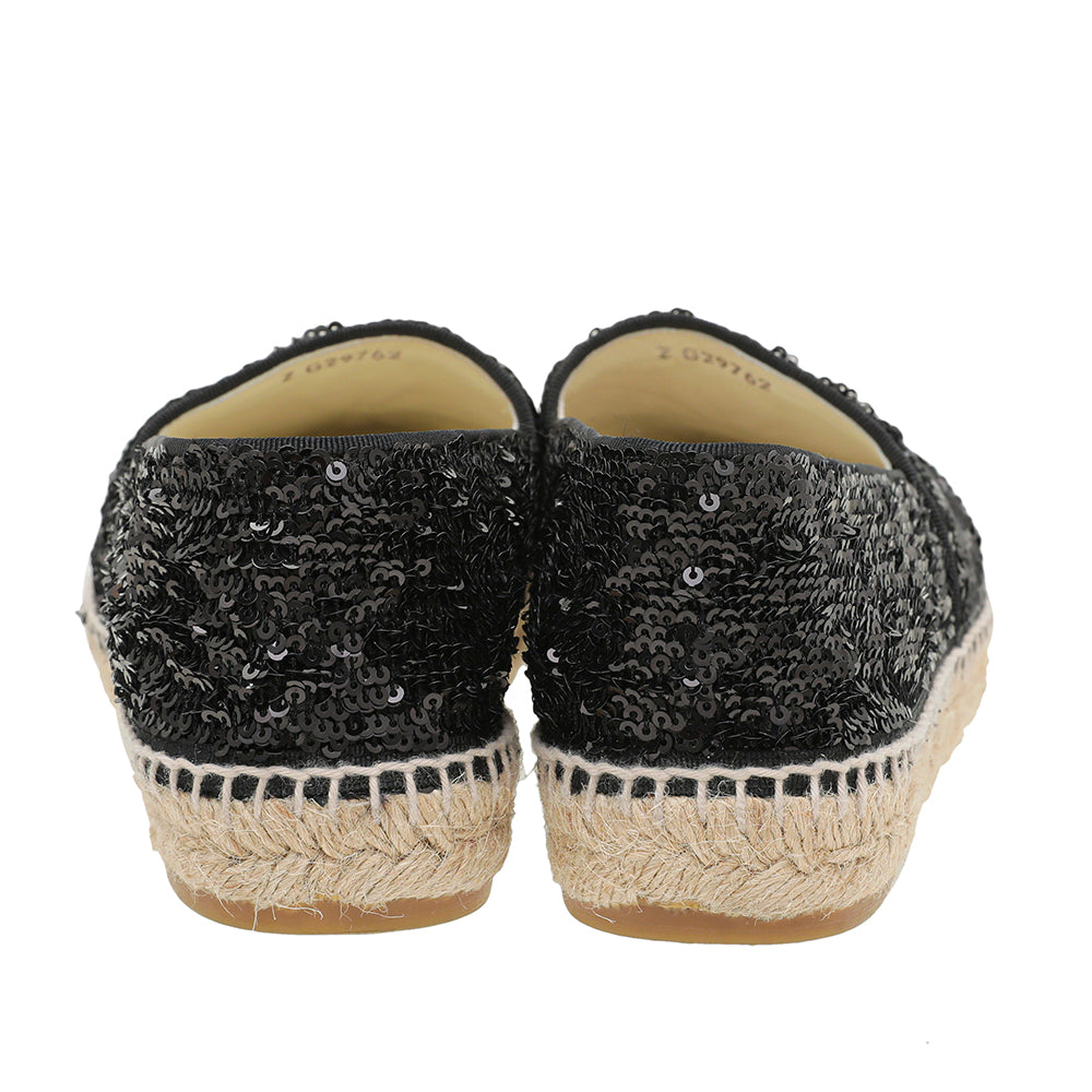 Chanel Black CC Cap Toe Sequins Espadrille 40