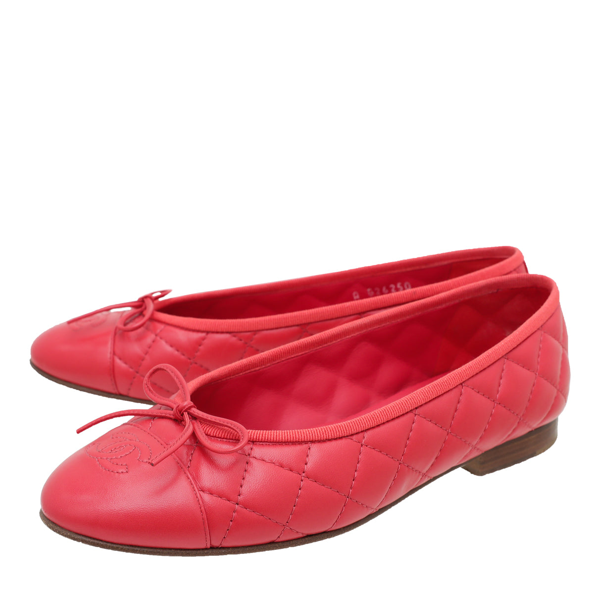 Chanel Red CC Cap Toe Quilted Flat Ballerina 38