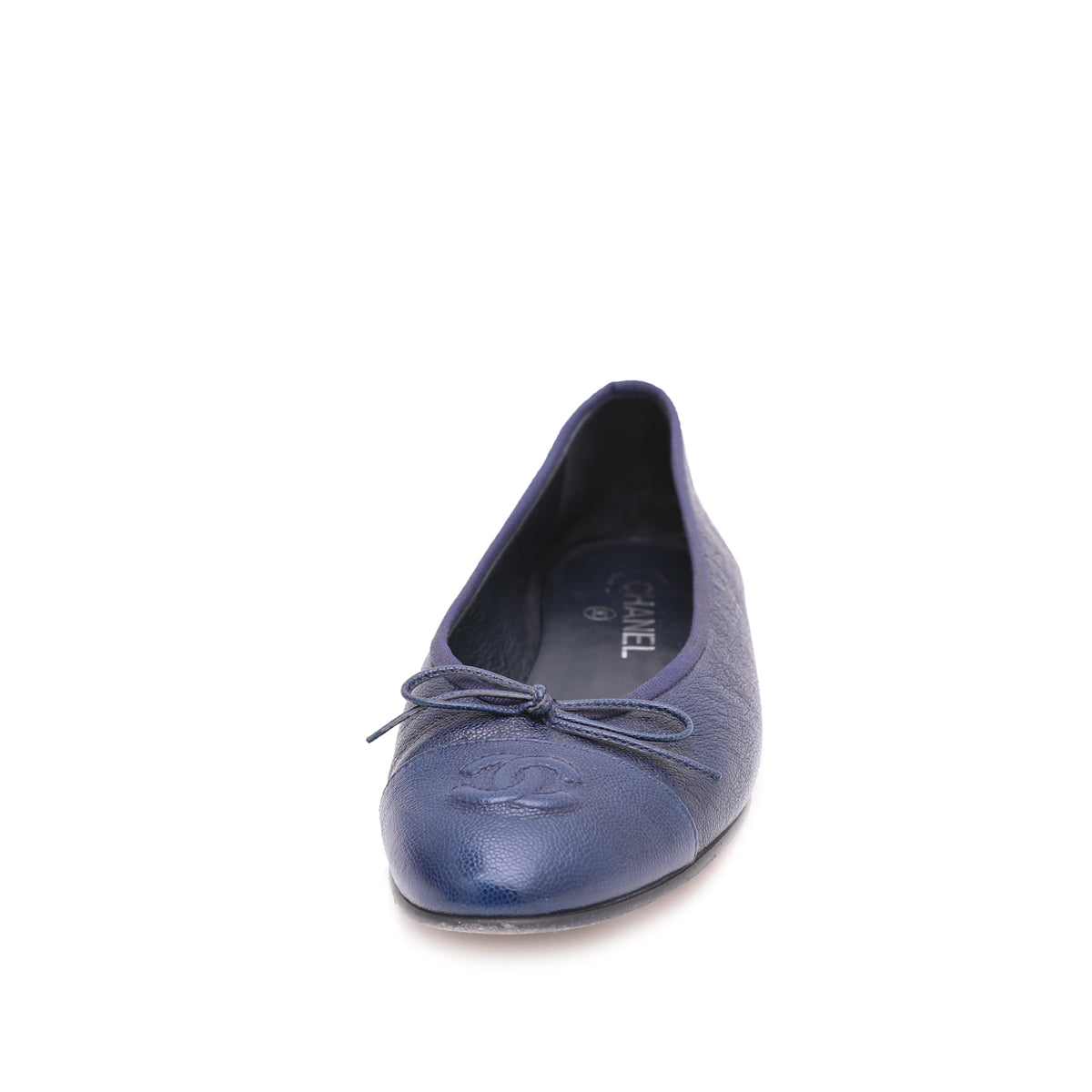 Chanel Navy Blue CC Cap Toe Bow Flat Ballerina 39