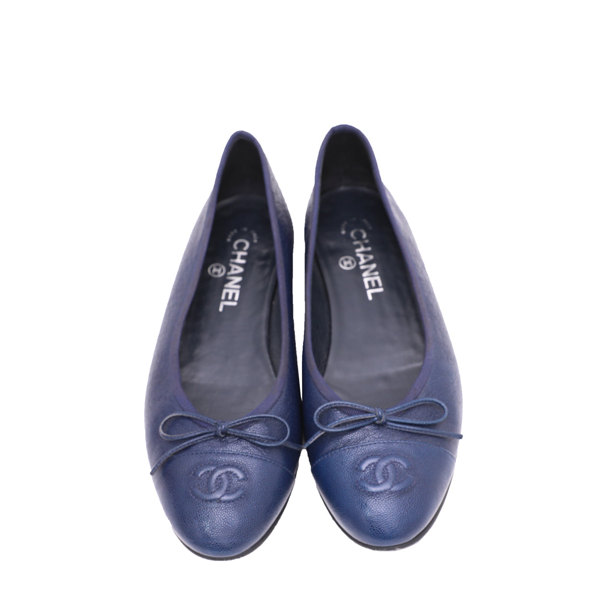 Chanel Navy Blue CC Cap Toe Bow Flat Ballerina 39