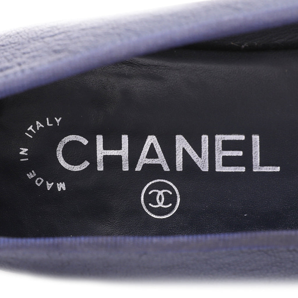 Chanel Navy Blue CC Cap Toe Bow Flat Ballerina 39