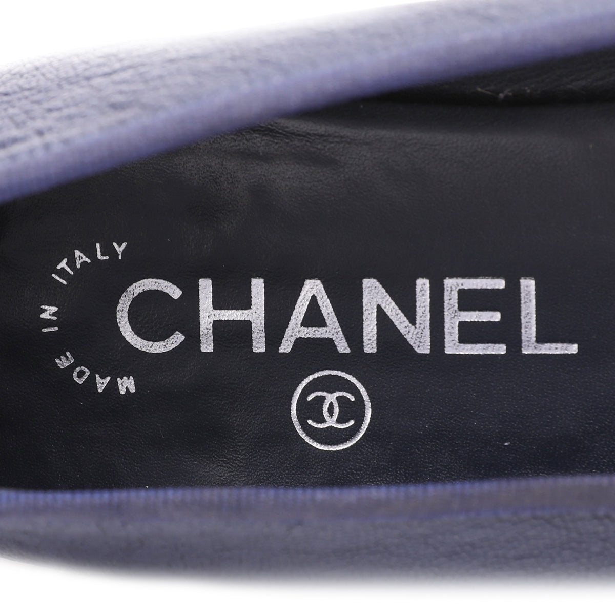 Chanel Navy Blue CC Cap Toe Bow Flat Ballerina 39