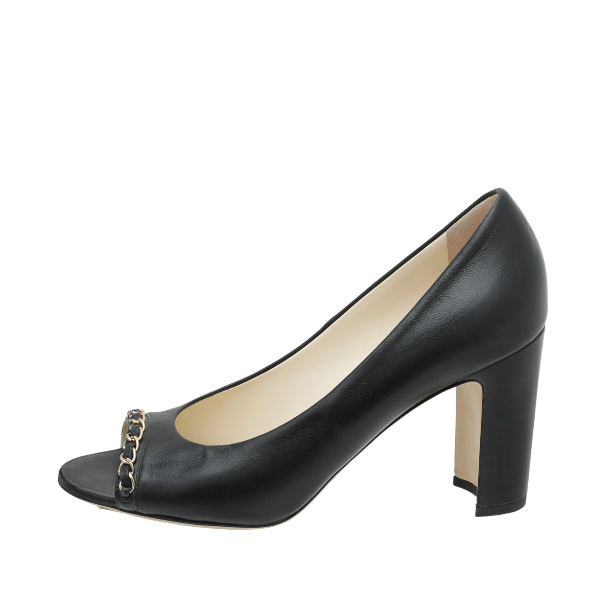 Chanel Black CC Chain Peep Toe Pump 39