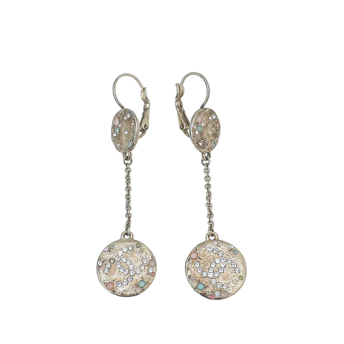 Chanel Light Gold Tone CC Coin Drop Earrings W-Crystal