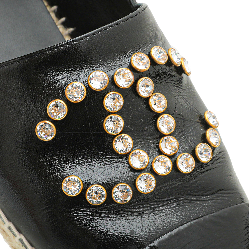 Chanel Black CC Crystal Espadrille Flat 39