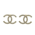 Chanel Light Gold CC Crystal Stud Earrings