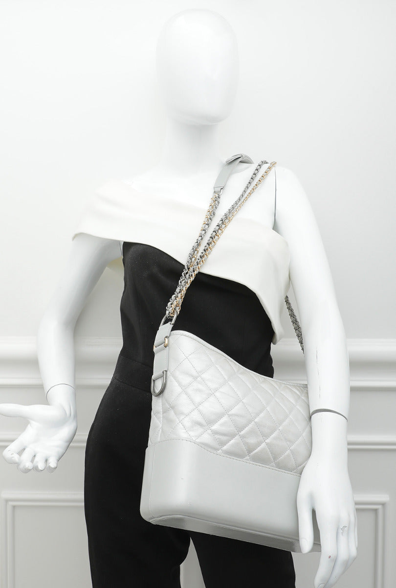 Chanel Light Grey CC Gabrielle Hobo Bag