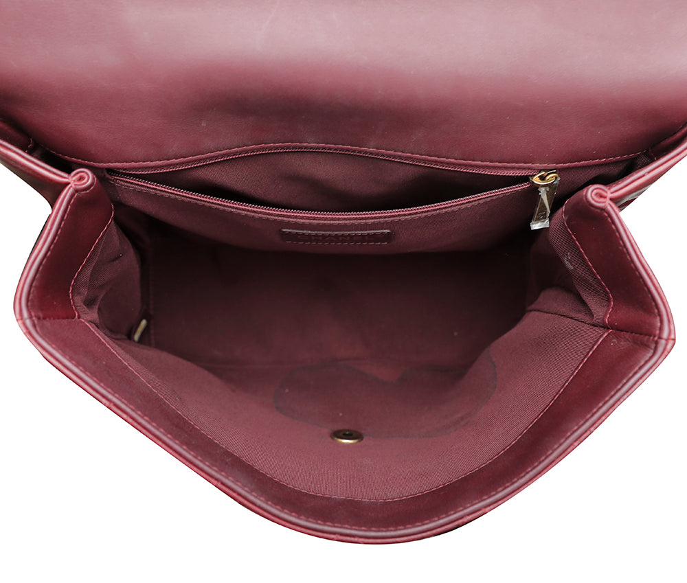 Chanel Burgundy CC Glazed Gold Bar Top Handle Flap Bag