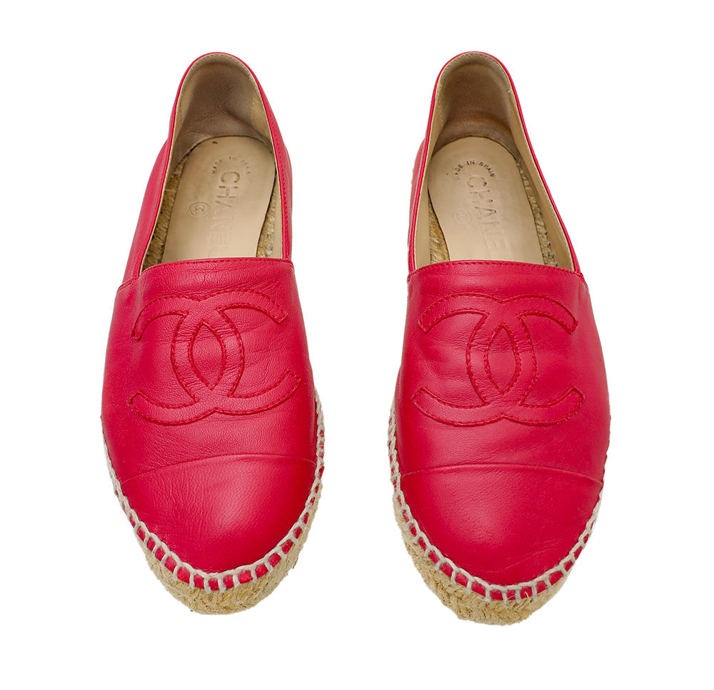Chanel Red CC Cap Toe Espadrille 35