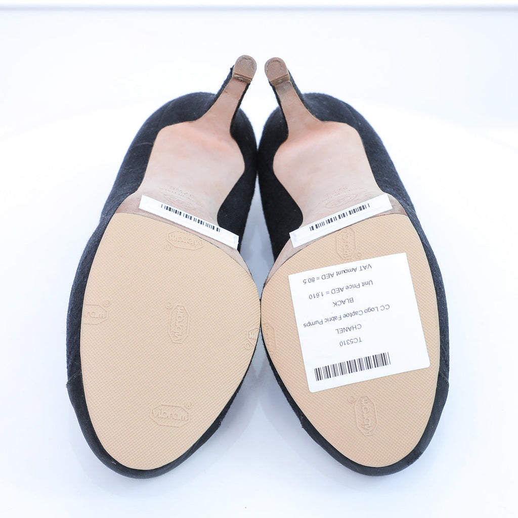 Chanel Black CC Logo Cap Toe Fabric Pumps 37.5