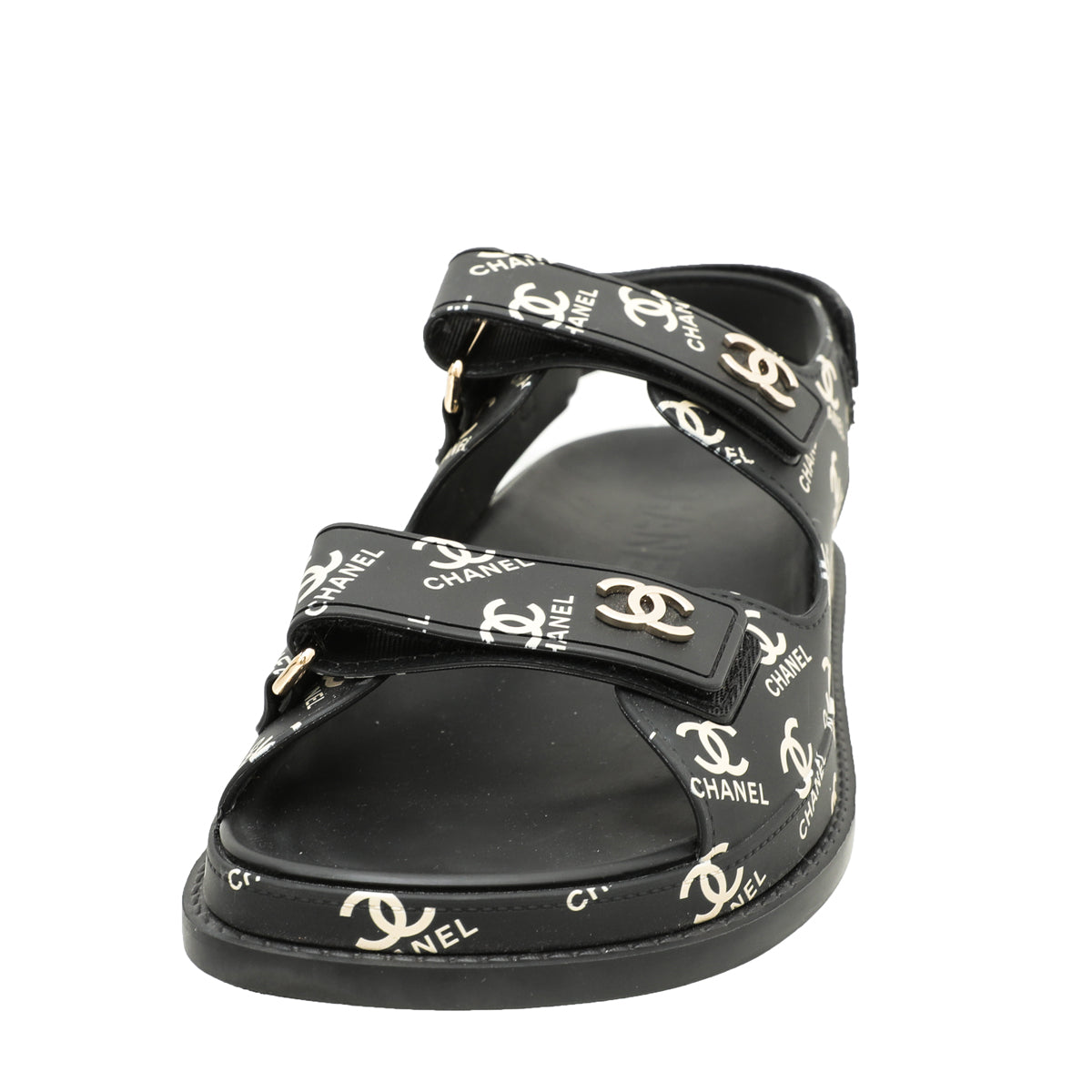 Chanel Black CC Dad Logo Print Sandals 38