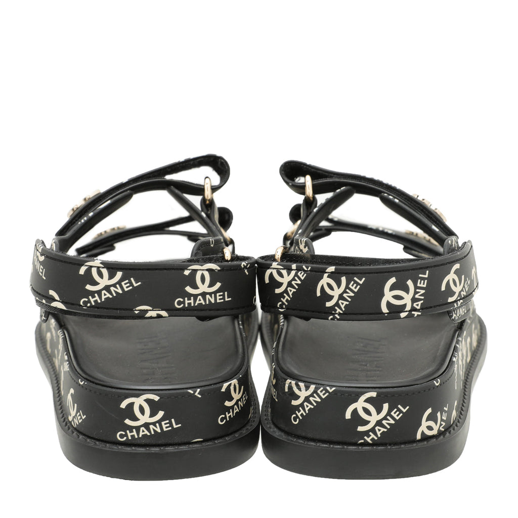 Chanel Black CC Dad Logo Print Sandals 38