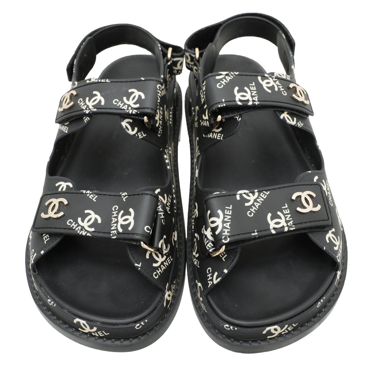 Chanel Black CC Dad Logo Print Sandals 38