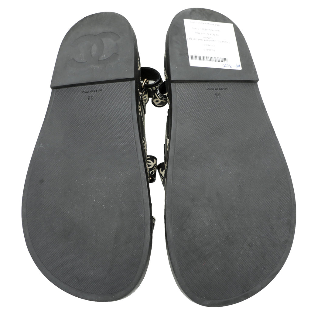 Chanel Black CC Dad Logo Print Sandals 38