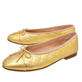 Chanel Metallic Gold CC Cap Toe Bow Ballerina 38.5
