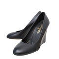 Chanel Black CC Pearl Wedge Pump 39