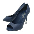 Chanel Blue CC Peep Toe Pearl Heel Pump 38.5