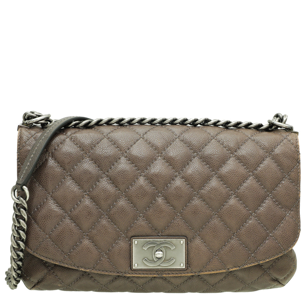 Chanel Brown CC Plate Hobo Flap Bag