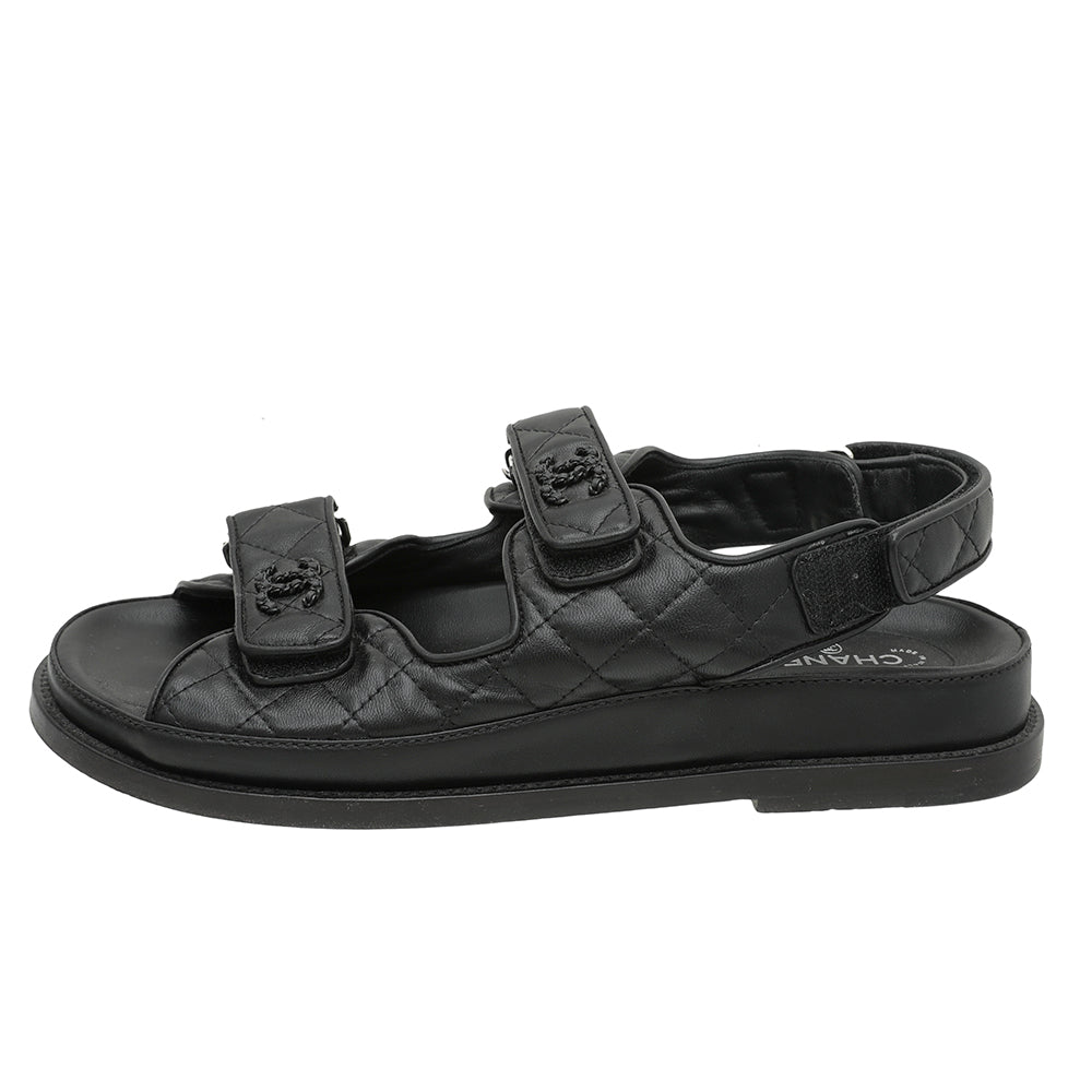 Chanel Black CC Velcro Flat Sandals 39