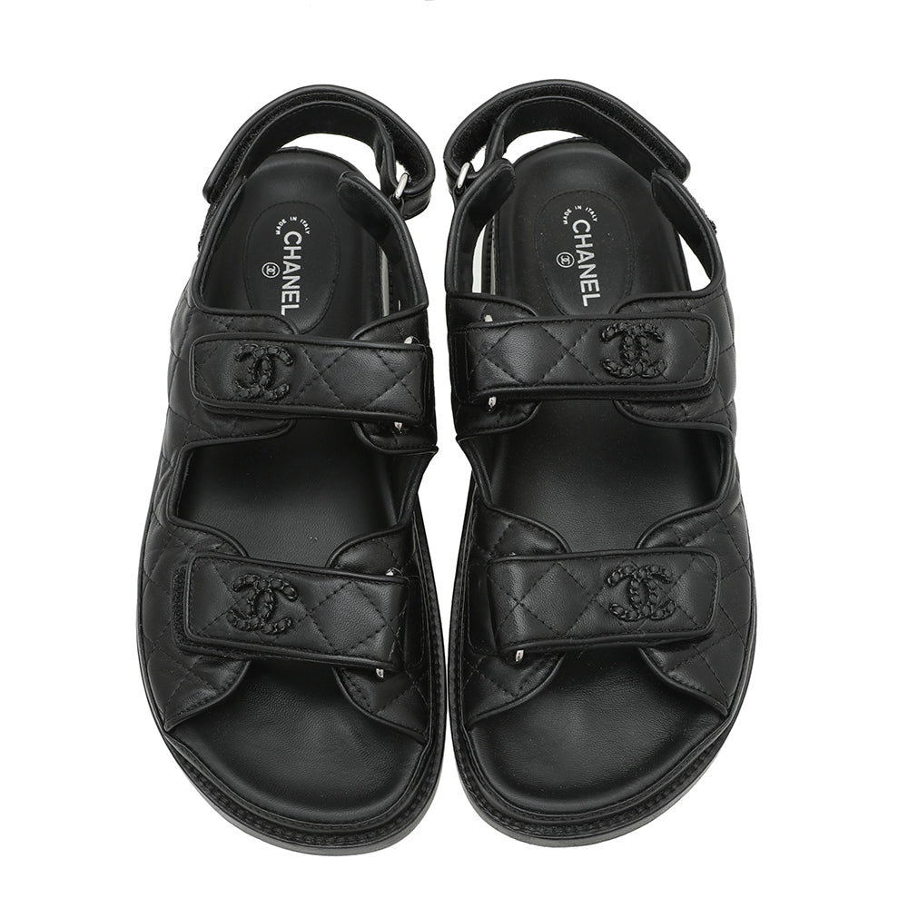 Chanel Black CC Velcro Flat Sandals 39