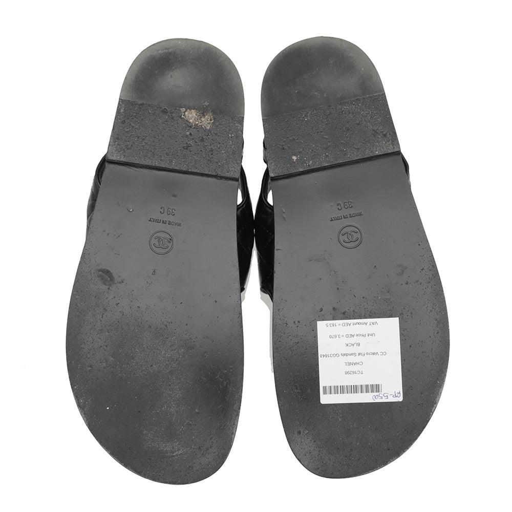 Chanel Black CC Velcro Flat Sandals 39