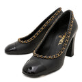 Chanel Black Chain Around Cap Toe Pumps 37.5