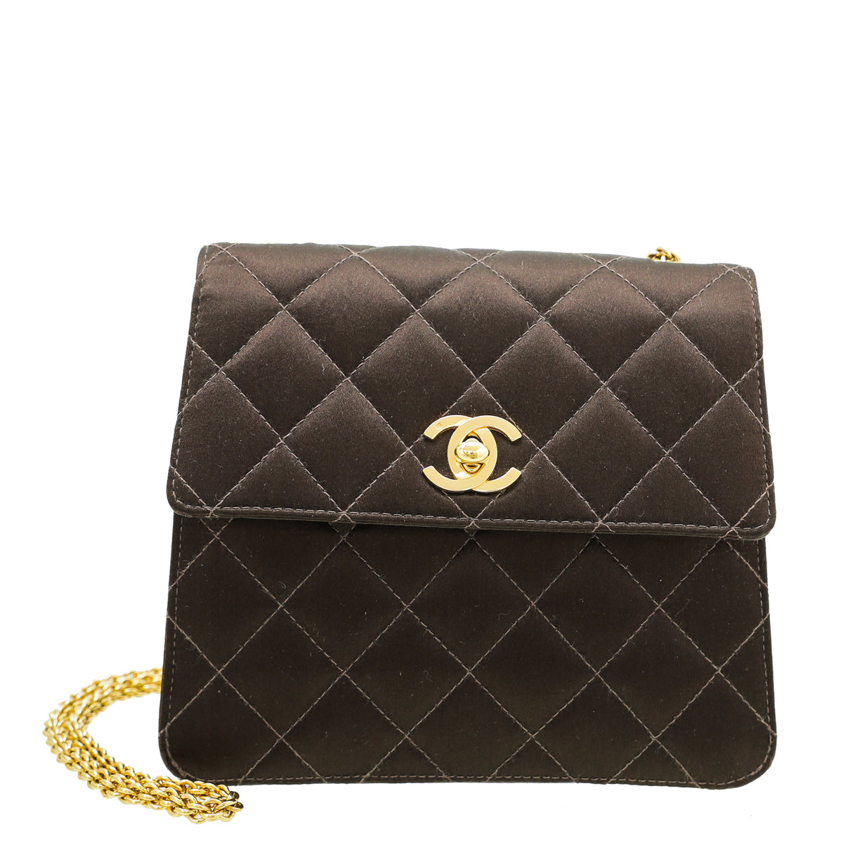 Chanel Chocolate Satin CC Quilted Flap Bag