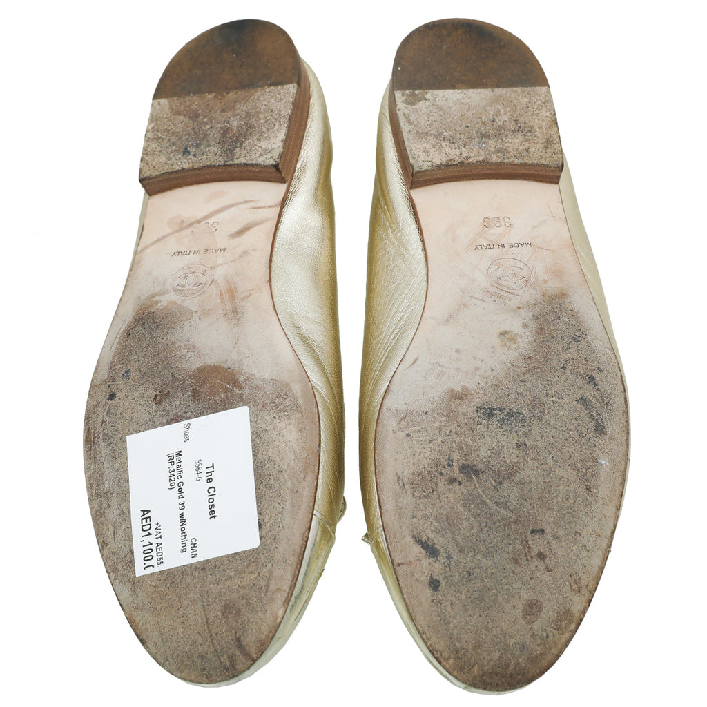 Chanel Metallic Gold Glittered Cap Toe Ballerina Flats 39
